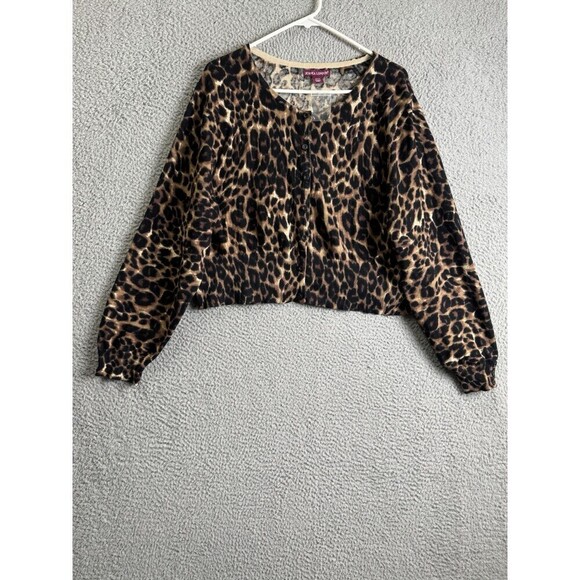 Jessica London Cardigan Womens 22/24 Brown Black Animal Print Button Down Stop - Picture 1 of 10